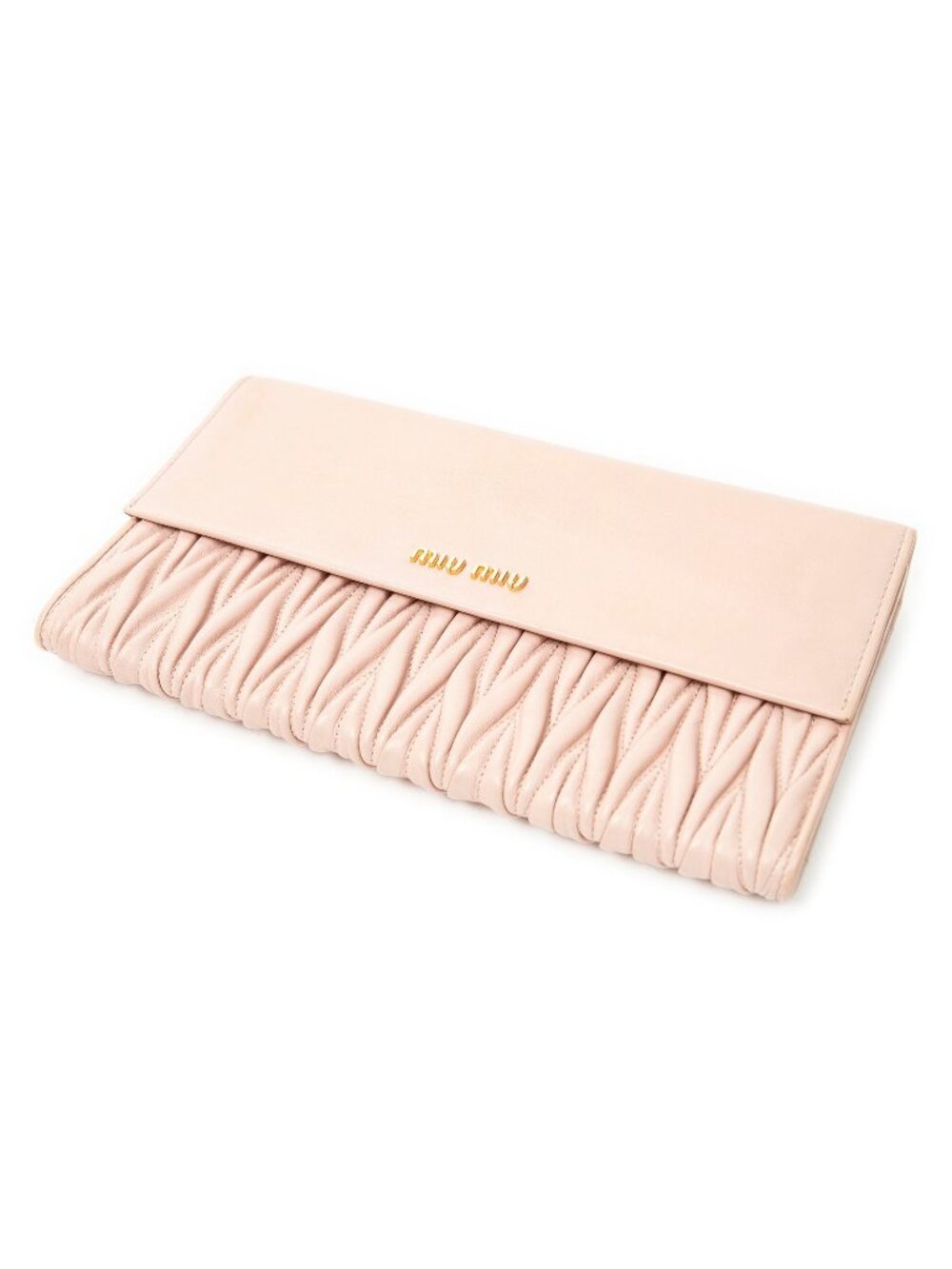 Miu Miu Large Flap Clutch Wallet Light Pink Nappa Matelasse Leather